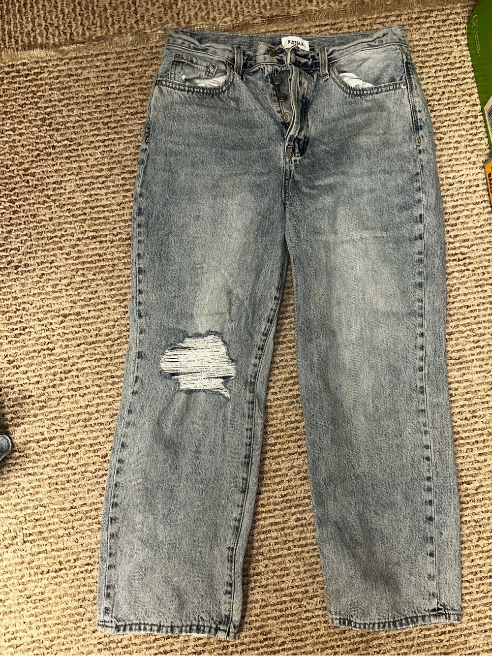 pistola Light Blue Distressed High-Rise Straight Jeans